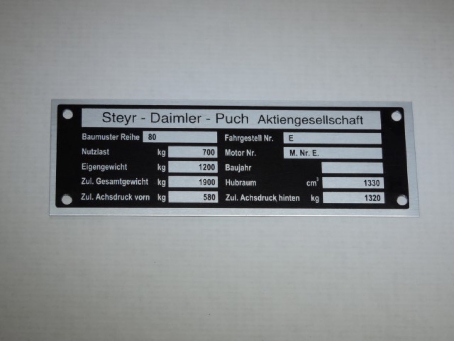Baumusterschild Steyr T80