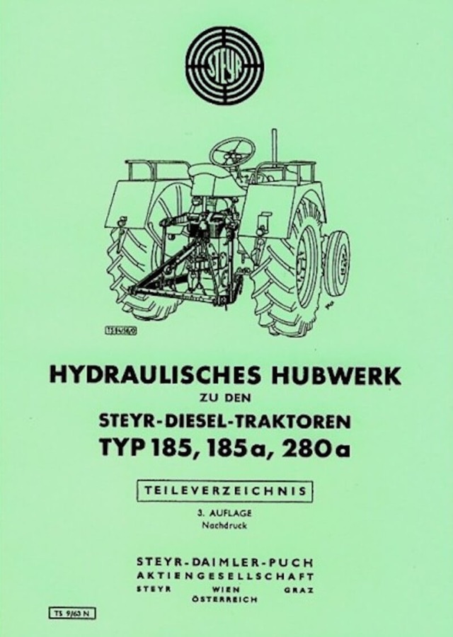Ersatzteilbuch Hydraulisches Hubwerk Steyr Typ 185, 185a und 280a