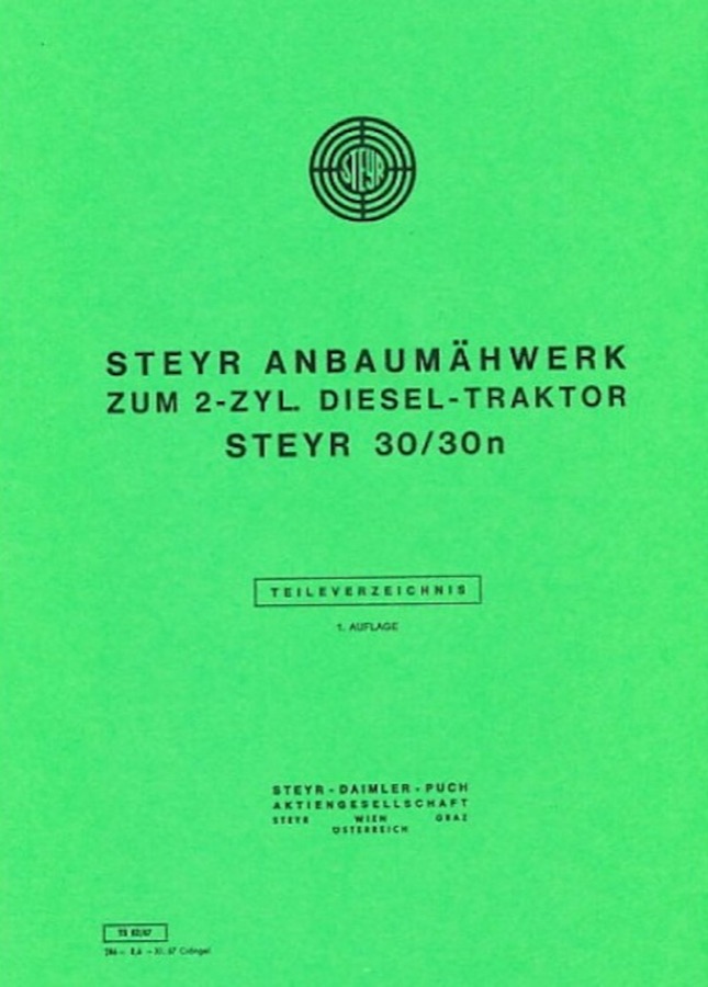 Ersatzteilbuch Steyr Anbaumähwerk 30 und 30n