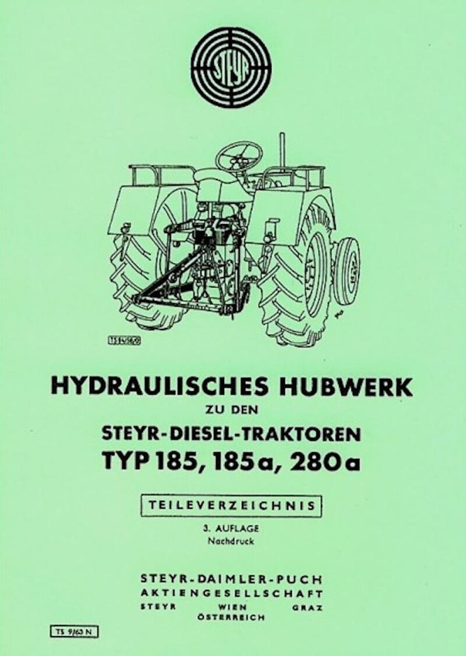 Ersatzteilbuch Hydraulisches Hubwerk Steyr Typ 185, 185a und 280a im Oldtimer Traktor Ersatzteile Shop online kaufen