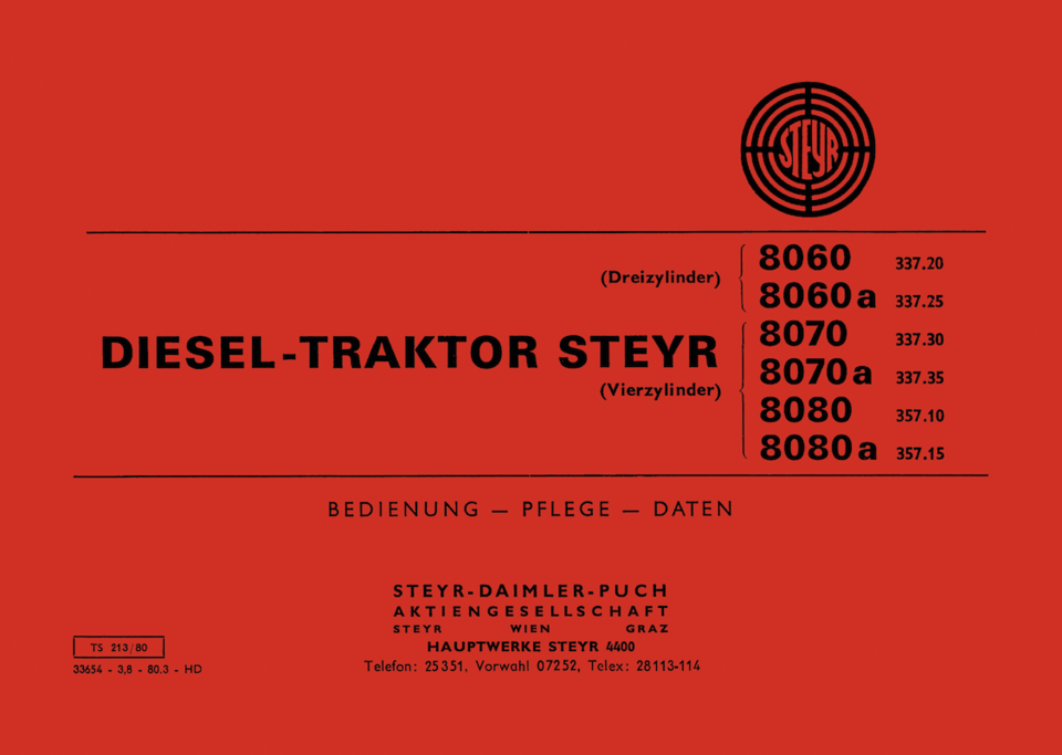 Betriebsanleitung Steyr Typ 8060-8080a im Oldtimer Traktor Ersatzteile Shop online kaufen