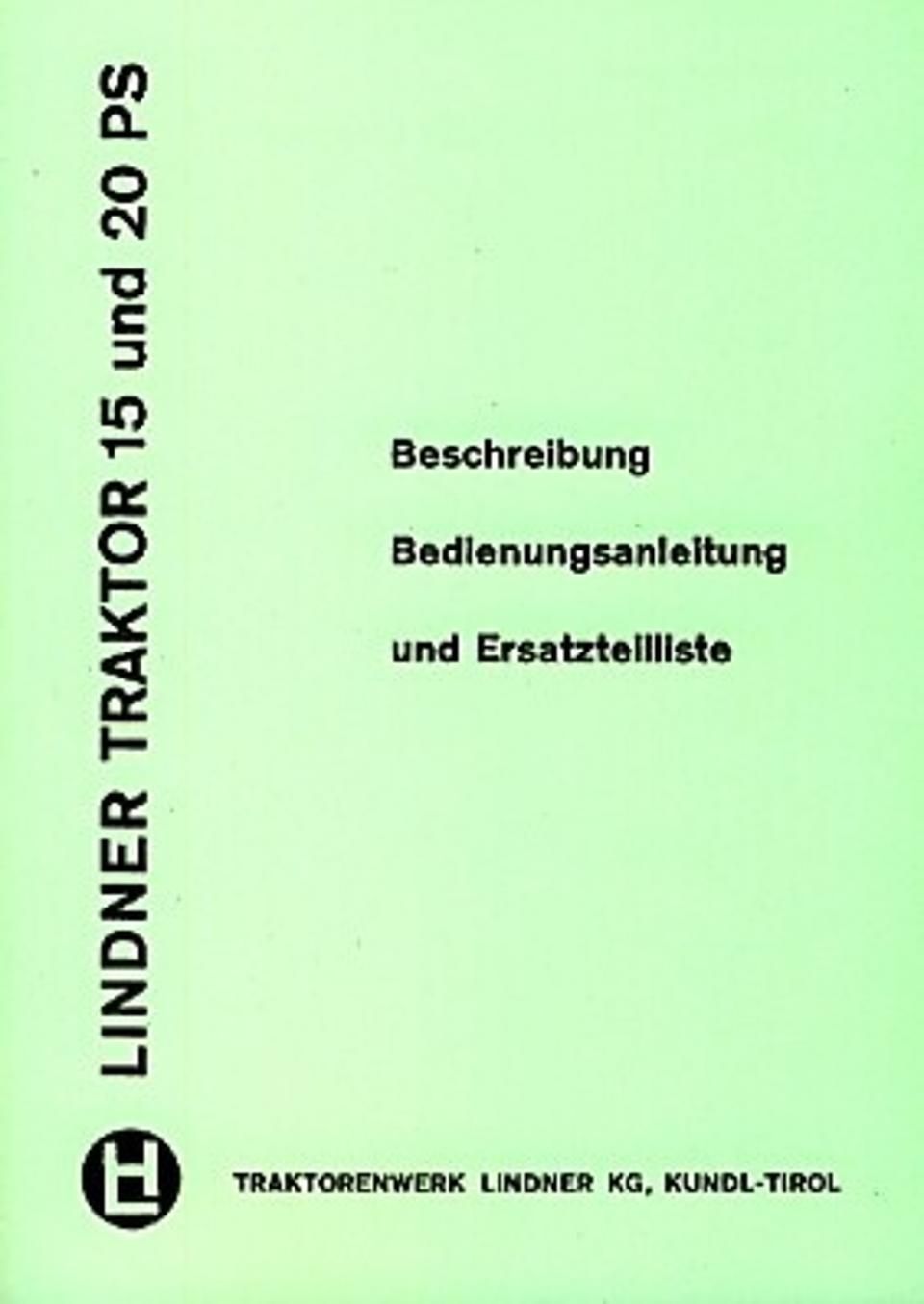 Betriebsanleitung Lindner L-15 PS/L 20 PS im Oldtimer Traktor Ersatzteile Shop online kaufen