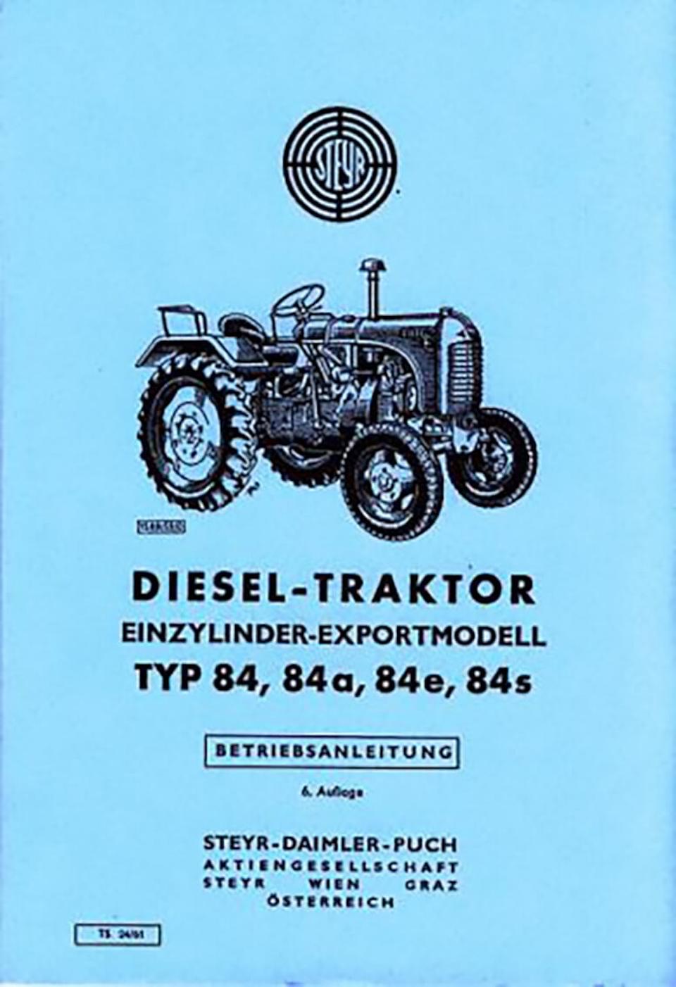 Betriebsanleitung Steyr Typ 84, 84a, 84e und 84s im Oldtimer Traktor Ersatzteile Shop online kaufen