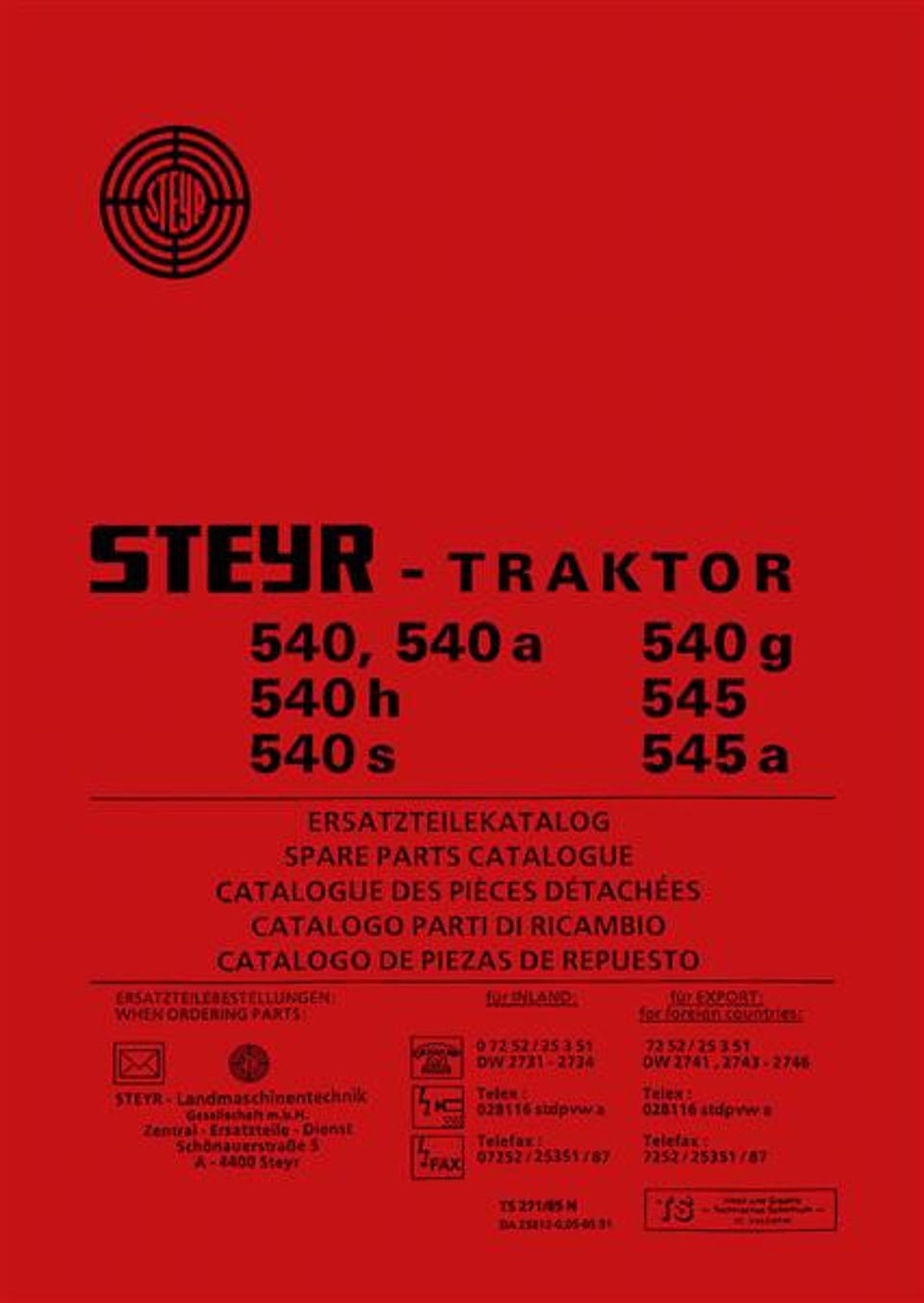 Ersatzteilbuch Steyr 540, 540a, 540h, 540s, 540g, 545 und 545a im Oldtimer Traktor Ersatzteile Shop online kaufen