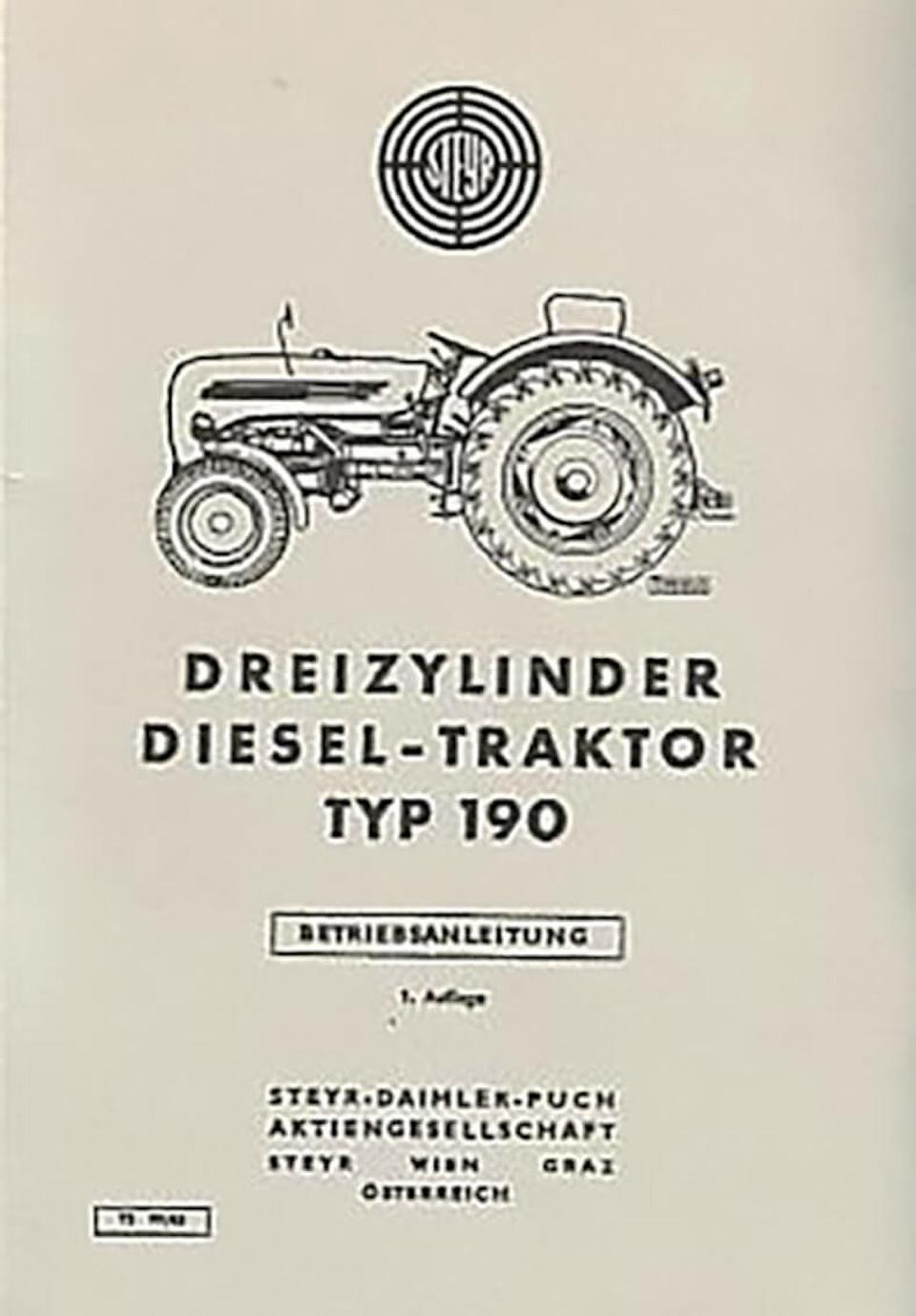 Betriebsanleitung Steyr Typ 190 im Oldtimer Traktor Ersatzteile Shop online kaufen