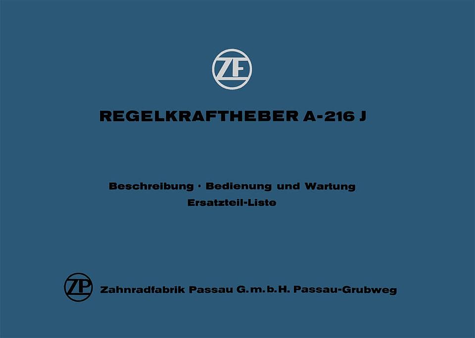 Betriebsanleitung ZF A-216-J Regelkraftheber im Oldtimer Traktor Ersatzteile Shop online kaufen