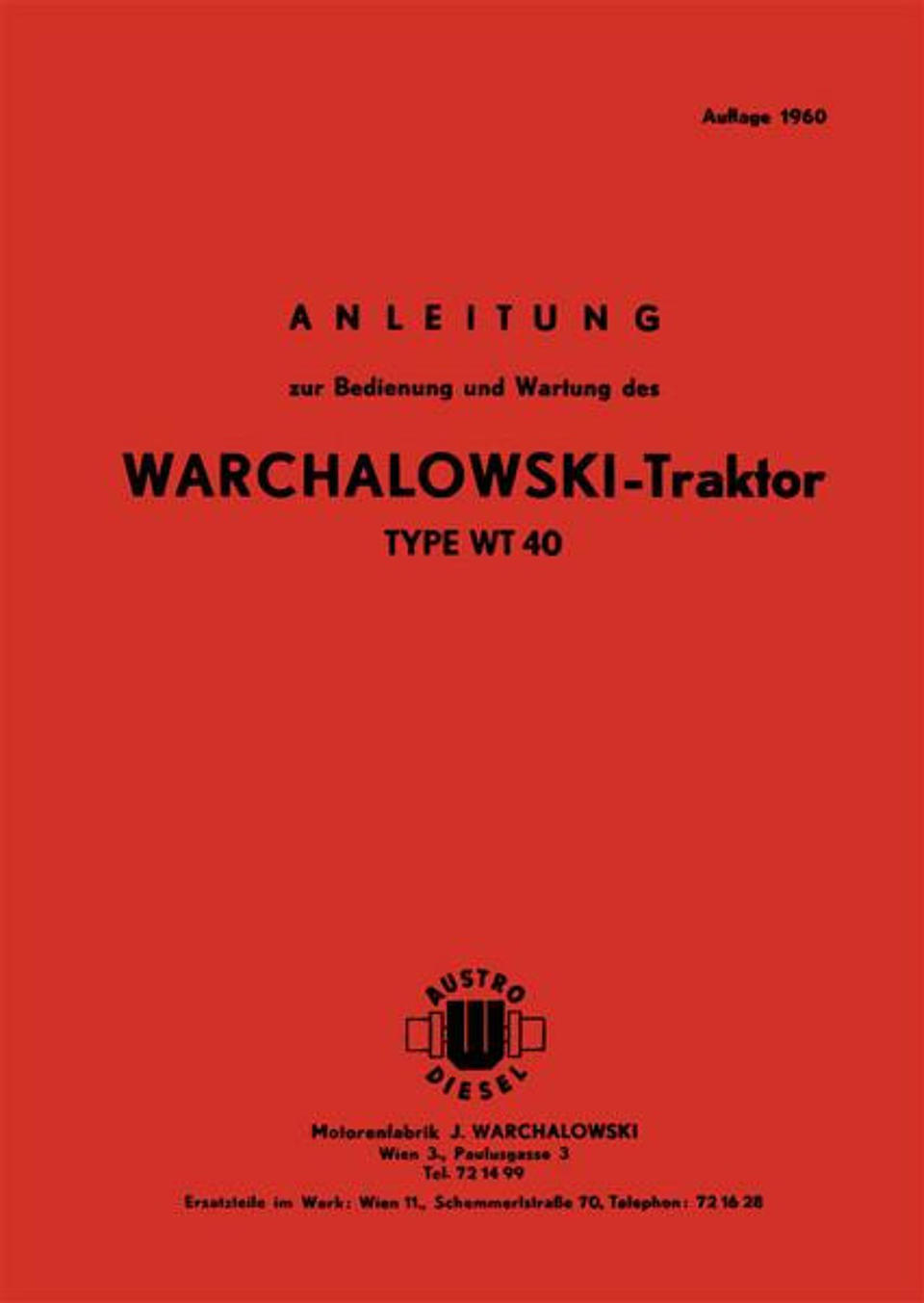Betriebsanleitung Warchalowski WT40 im Oldtimer Traktor Ersatzteile Shop online kaufen