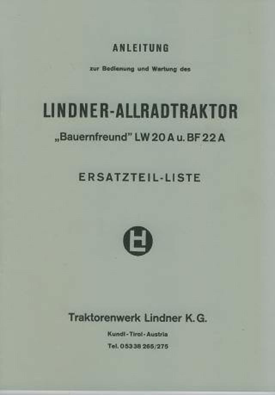 Betriebsanleitung Lindner LW 20A und BF 22A im Oldtimer Traktor Ersatzteile Shop online kaufen