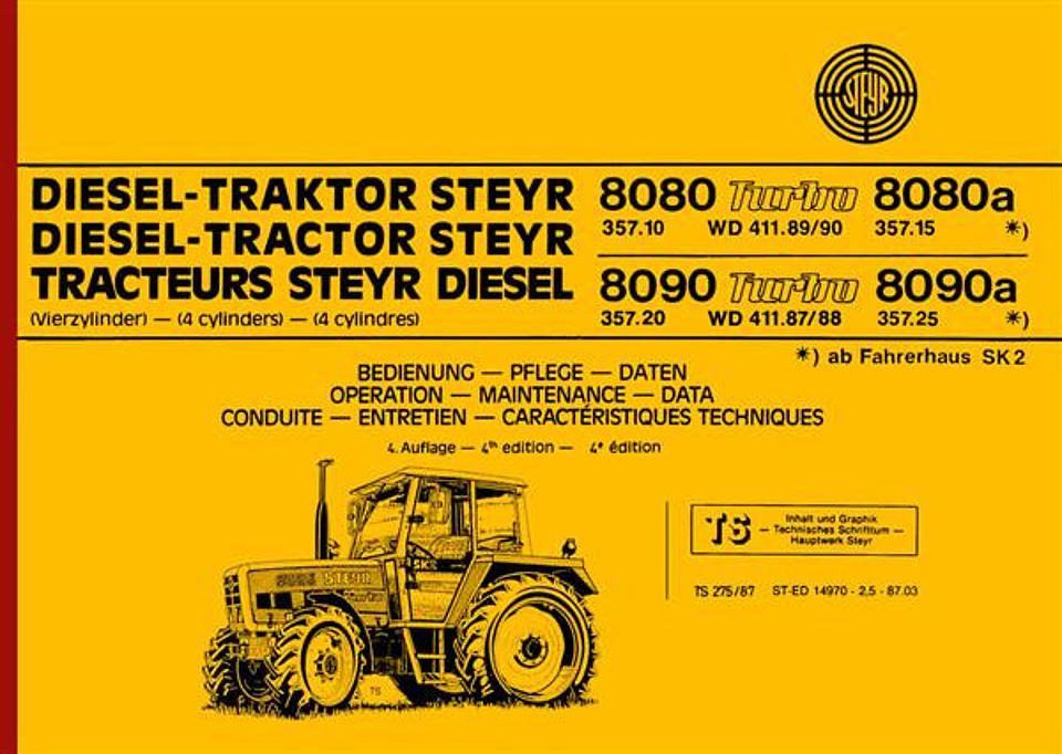 Betriebsanleitung Steyr Typ 8080, 8080a, 8090 und 8090a kaufen Betriebsanleitung Steyr Typ 8080, 8080a, 8090 und 8090a im Oldtimer Traktor Ersatzteile Shop online kaufen