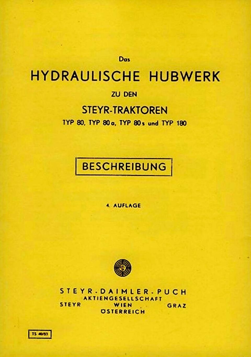 Betriebsanleitung Hydraulisches Hubwerk Typ 80, 80a, 80s und 180 im Oldtimer Traktor Ersatzteile Shop online kaufen
