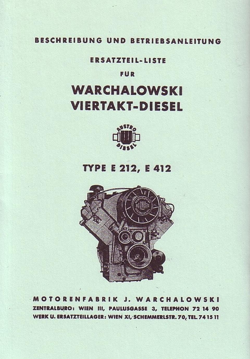 Betriebsanleitung Warchalowski E 212 und E 412 Motor im Oldtimer Traktor Ersatzteile Shop online kaufen