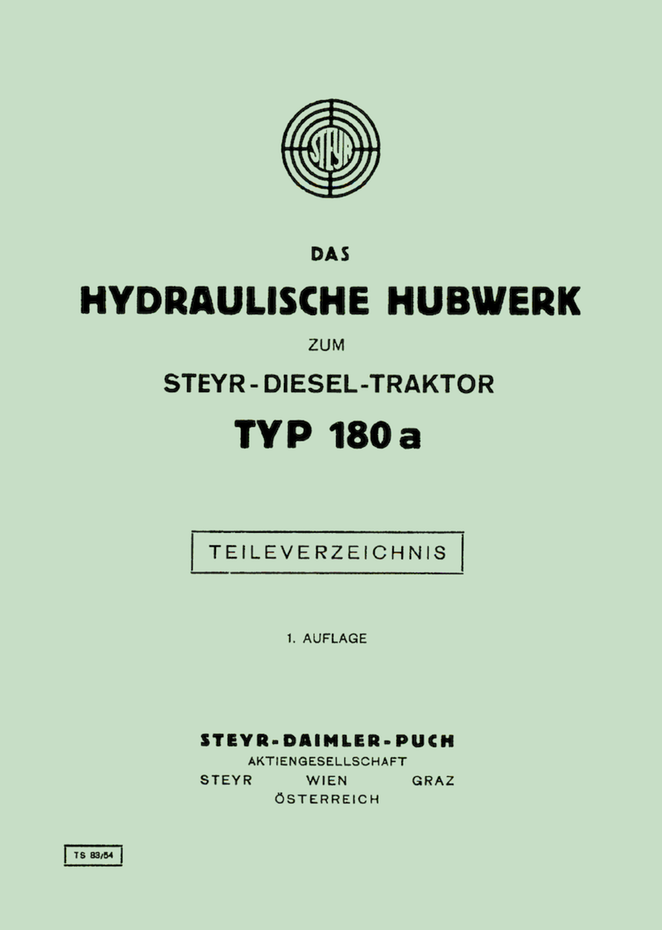 Ersatzteilbuch Hydraulisches Hubwerk Typ 180 a im Oldtimer Traktor Ersatzteile Shop online kaufen