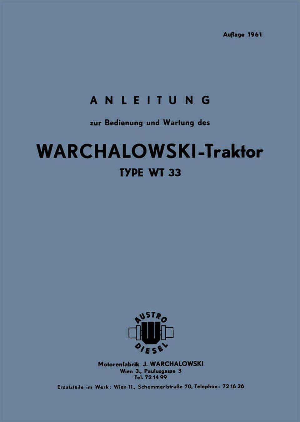 Betriebsanleitung Warchalowski WT 33 im Oldtimer Traktor Ersatzteile Shop online kaufen