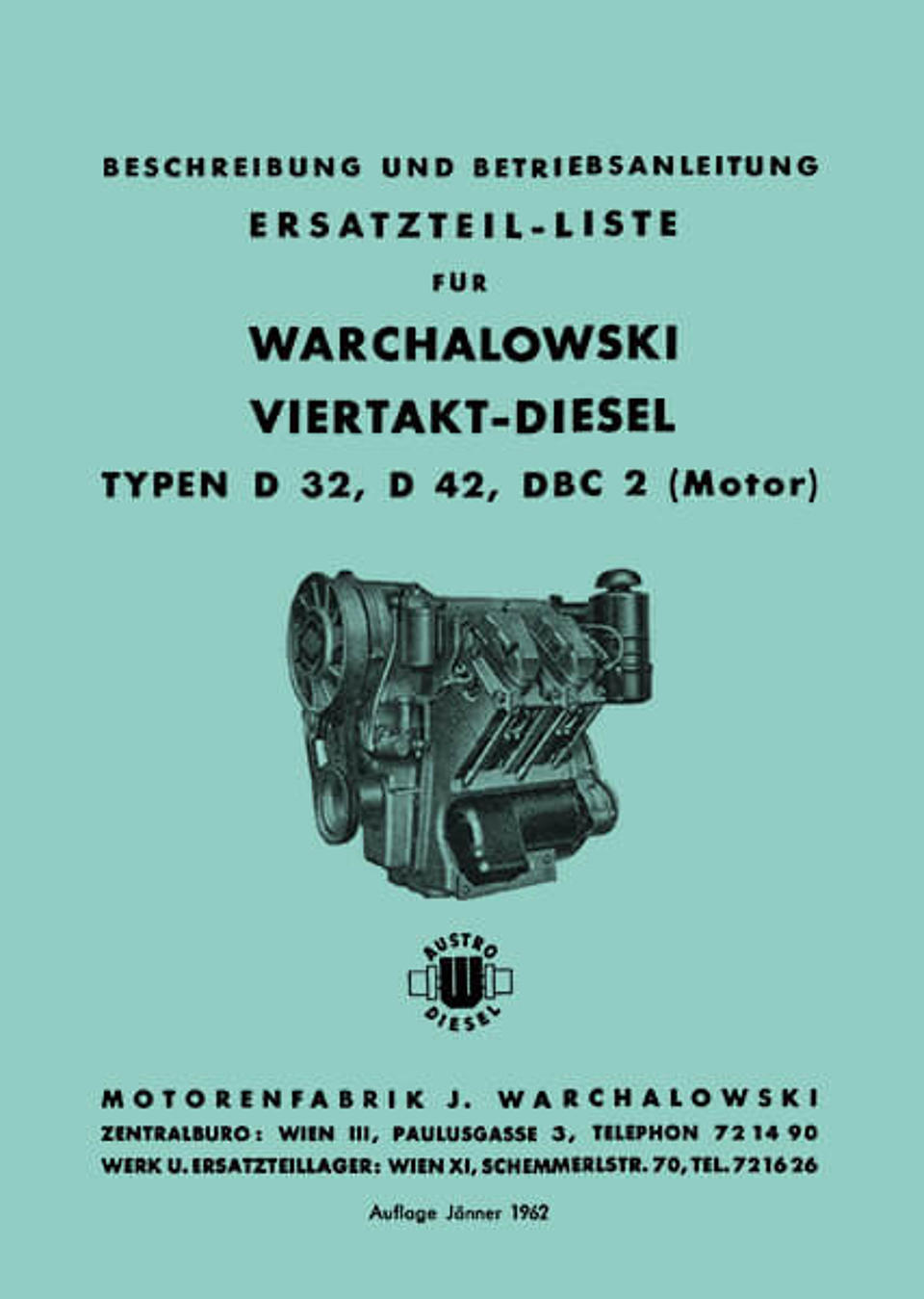 Betriebsanleitung Warchalowski Motor D32, D42 und DBC2 im Oldtimer Traktor Ersatzteile Shop online kaufen